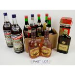 Four bottles of Rosso Martini, other liquors and spirits