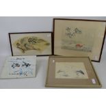 Pair of Chinese embroideries and a collection of Asian pictures