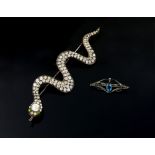 Large early 20th C silver and paste snake brooch, hallmarked London 1904, makers mark HAL, pin and