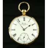 A Victorian Open face 18 carat yellow gold pocket watch, the white enamel dial signed Bennett,