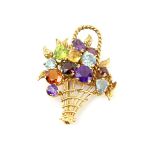 Gold 'giadinetto' brooch, the open basket form set with garnets, amethyst, topaz and peridot, length