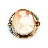 Large Victorian cameo brooch carved to depict the winged Nike, goddess of Victory, within a mount of