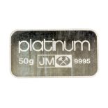 Johnson Matthey platinum tablet, stamped 9995, 50 grams, cased .