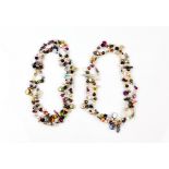 Two multi coloured cultured pearl necklaces, with round baroque and stick pearls in a variety of