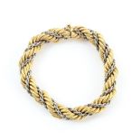 Rope twist bracelet, concealed push button clasp and figure of eight safety catch, in 18 ct yellow