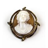 Antique shell cameo, portrait of a lady, mounted in 15 ct bloomed gold mount, 4.1 x 4.5cm.