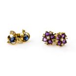 A pair of blue and white sapphire earrings, mounted in 18 ct yellow gold, and another pair set