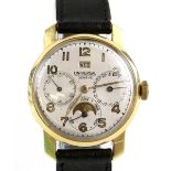 Universal Geneve Triple calendar Moon phase reference 11310 4 gold wristwatch ,the signed silver