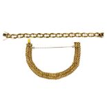 Two gold bracelets, one fancy link, with concealed clasp and two figure of eight clasps, 18cm and