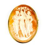 A cameo carved to depict The Three Graces, in plain gold mount with pendant and brooch fitting, 18