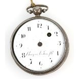 A Bourquin Le Jeune fils chain driven pocket watch the signed white enamelled dial with Arabic