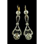 A pair of Edwardian diamond drop earrings, set with old and rose cut diamonds, estimated total