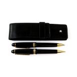 Mont blanc Meisterstuck, pen and pencil set, polished black with gold plated mounts, ballpoint pen