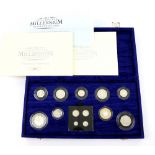 Royal Mint, silver proof set of Elizabeth II Millennium Coin Collection, £5's to 5 pence,