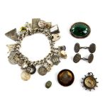 A group of costume jewellery, Victorian curb link charm bracelet with charms including a perfume