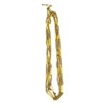 Long double row guard chain, with belcher and bar links, hinged twist clasp, testing as 9 ct, 73cm