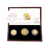 Royal Mint, 1987 gold proof coin set. Comprising £2, sovereign and half sovereign coins. With