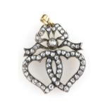 Double heart diamond pendant, set with rose cut diamonds, estimated total diamond weight 1.08