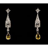 Art Deco style drop earrings, set with round brilliant and Swiss cut diamonds, estimated total