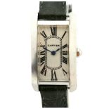 § A Santos de Cartier, Ladies stainless steel tanks wristwatch the signed guilloche dial with