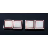 Pair of Links of London silver cufflinks with red enamel border, the reverse engraved with an H,