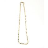 Gold fancy link necklace, each links consisting of two articulated beads in oval belcher links, in