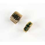 Two rings, emerald five stone ring, mount testing as 18 ct, ring size G and a a vintage green