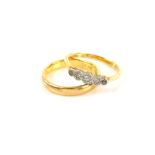 Diamond five stone ring, mounted in 18 ct and platinum and a 1950's wedding band, in 22 ct, both