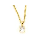 Solitaire pendant and chain, princess cut diamond, estimated diamond weight 0.56 carats, claw set