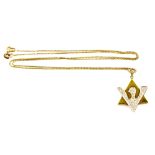 Star of David pendant, set with round brilliant cut diamonds in the form of Hebrew letter Shin,
