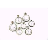 Selection of seven silver pocket watches, 800, 925 and 935 grade, various makers and dates (7) .