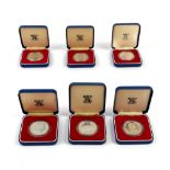 Royal Mint, 1977. Six 1977 silver proof crown coins. Comprising three silver crowns with Arnold