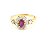 Victorian ring, centrally set with oval ruby, estimated weight 0.42 carats, old cut diamond set