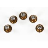 Set of five dress studs, with white sapphire stones in unmarked gold testing as 9 ct . Good