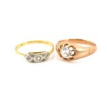 Two rings, diamond set panel ring, 18 ct and platinum, ring size R and 1920's paste set ring,