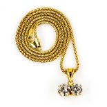 Italian pendant and chain, two cubic zirconia's claw set in pendant, articulated bail and fancy link