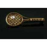 Michael Platt a tennis racket brooch, set with round brilliant cut diamond, estimated weight 0.10