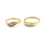 Two Edwardian diamond set marquise rings, both 18 ct, ring sizes M and Q. CONDITION 18 ct gross