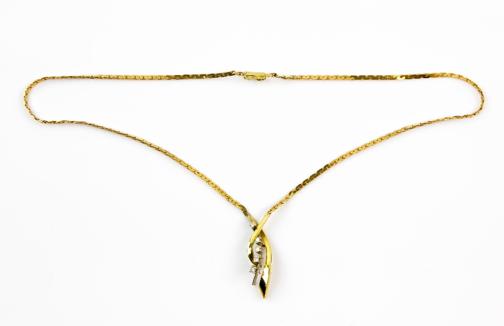 Gold pendant necklace set with five diamonds, on flat link chain to a box clasp with safety catch, - Image 2 of 2