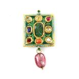 Indian Navaratna amulet pendant, set with nine stones representing nine planets in the Hindu