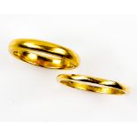Two plain wedding bands, both 22 ct gold, sizes M 1/2 and Q . CONDITIONGood condition, minor wear,