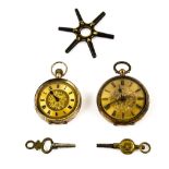 Two late Victorian gilt dial pocket watches, both open faced with Roman numerals, mechanical