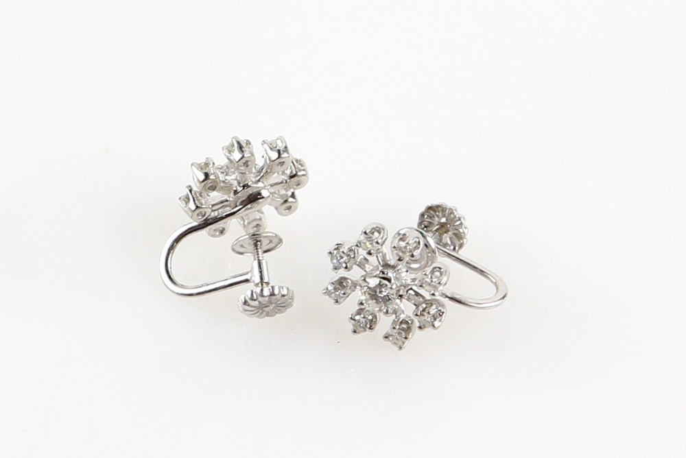 Diamond cluster earrings, set with round brilliant cut diamonds, estimated total diamond weight 0.68 - Image 3 of 3