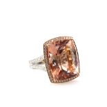 Morganite and diamond cocktail ring, cushion cut morganite stones, estimated total weight 21.26