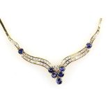 Sapphire and diamond necklace, set with round brilliant cut diamonds, estimated total diamond weight