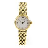Longines ladies gold watch Reference L6 107 6156, the signed white enamel dial with Roman numerals