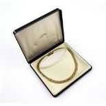 Gold flat link necklace with polished and bloomed gold finish, 14 ct, boxed. Good condition 20