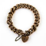 Edwardian curb bracelet, with plain and textured links, padlock heart clasp and safety chain, in 9