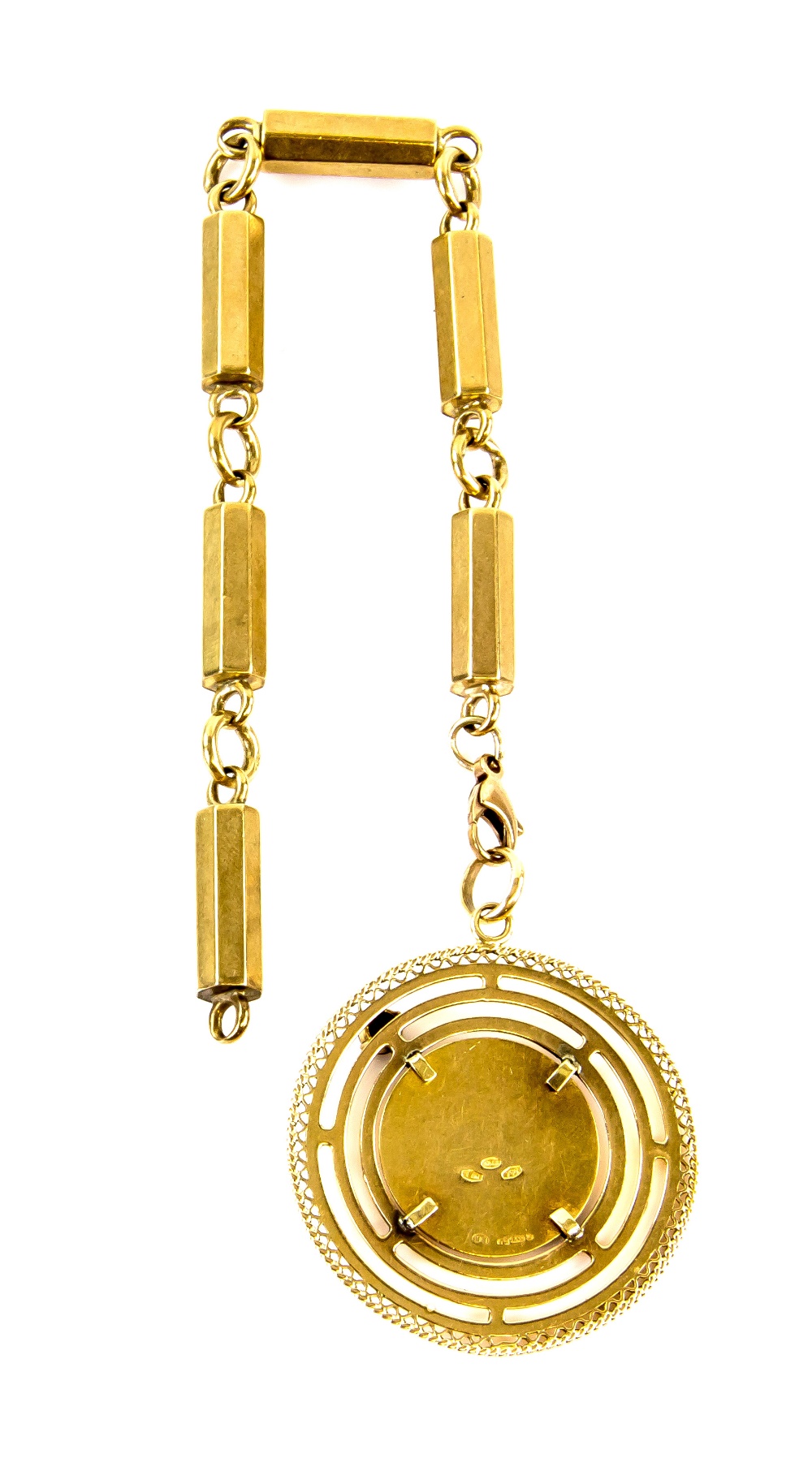 Vintage gold pendant, central disk depicting a women pouring water out of a jug, in 18 ct bearing - Image 3 of 3