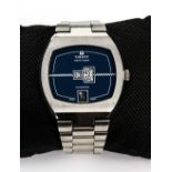 Tissot 1970's Newtimer vintage watch, stainless steel with digital display on a blue dial, marked